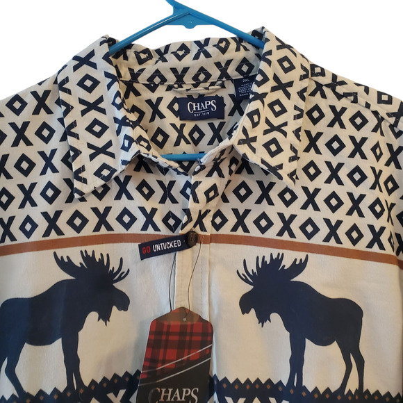 Chaps Double Sided Cotton Shirt 2XL Moose Print Long Sleeve Outdoors Cabin - Picture 4 of 12